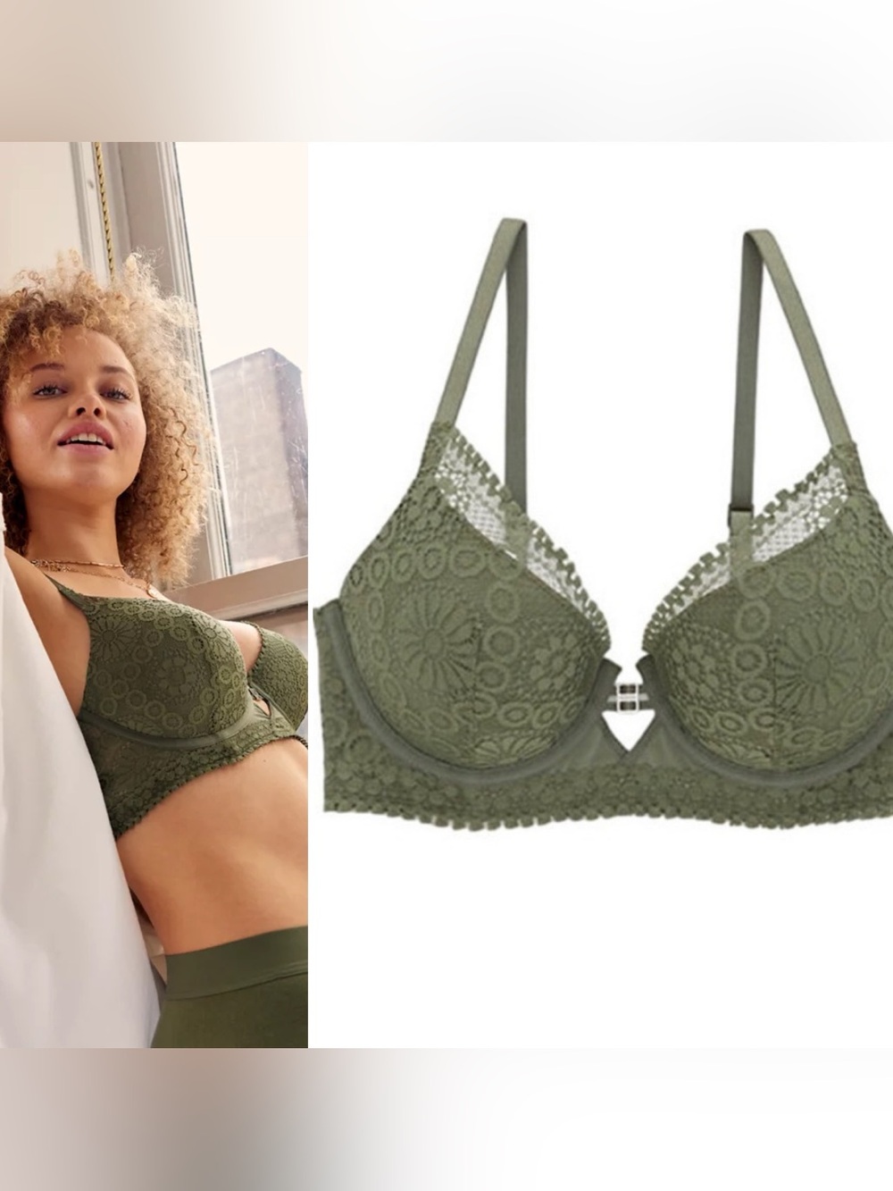 Aerie Plunge Padded Push Up Bra Olive Lace